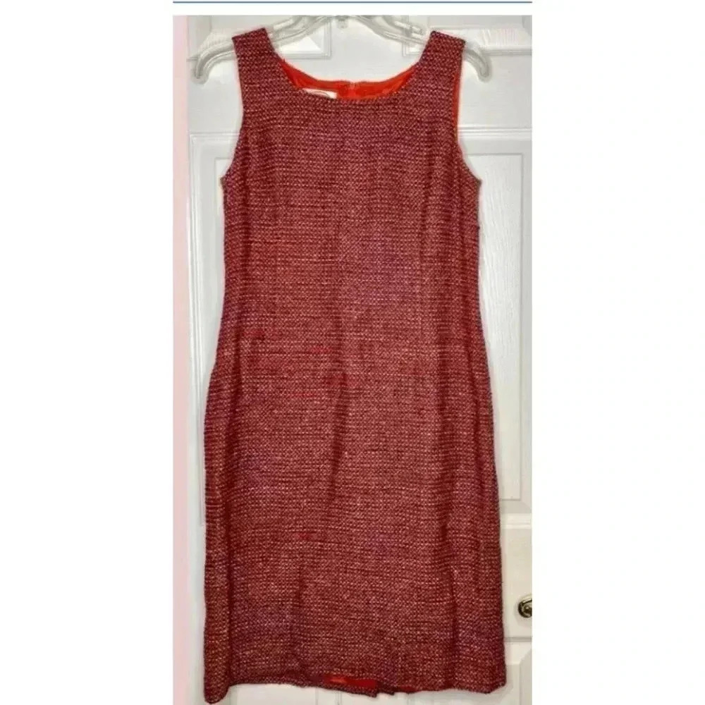 Woman TALBOTS Orange Purple Tweed Sleeveless Shift Dress Petite 8 EUC Silk Blend